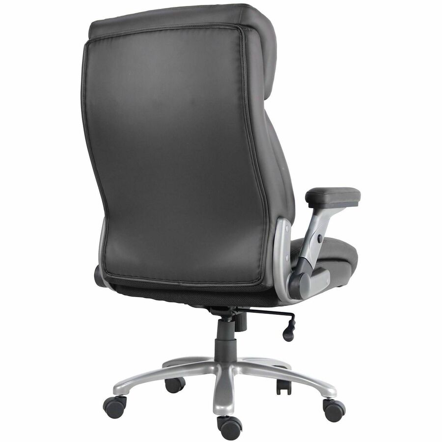 Lorell Big & Tall Flip Arm Chair - Mesh, Vinyl Back Material - Plastic Frame Material - Black - Armrest