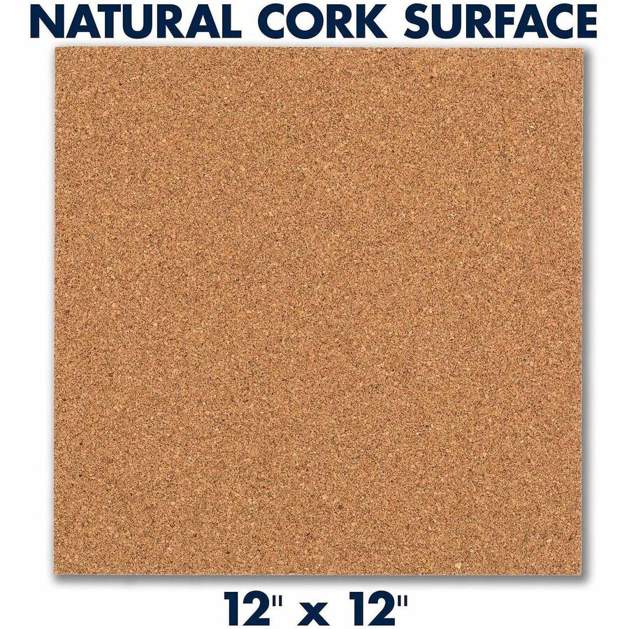 Quartet Frameless Modular Cork Tiles - 12" Board Height x 12" Board Width x 0.37" Board Depth - Brown Natural Cork Surface - Self-stick, Durable, Noise Absorbant, Self-healing, Frameless, Adhesive - 4 - 1 Pack