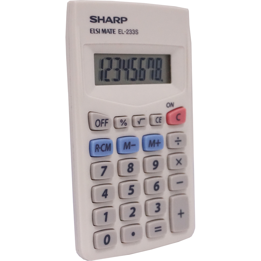 Sharp Calculators EL-233SB 8-Digit Pocket Calculator - Auto Power Off, 3-Key Memory - 8 Digits - LCD - Battery Powered - 0.3" x 2.4" x 4.1" - White - Plastic - 1 Each