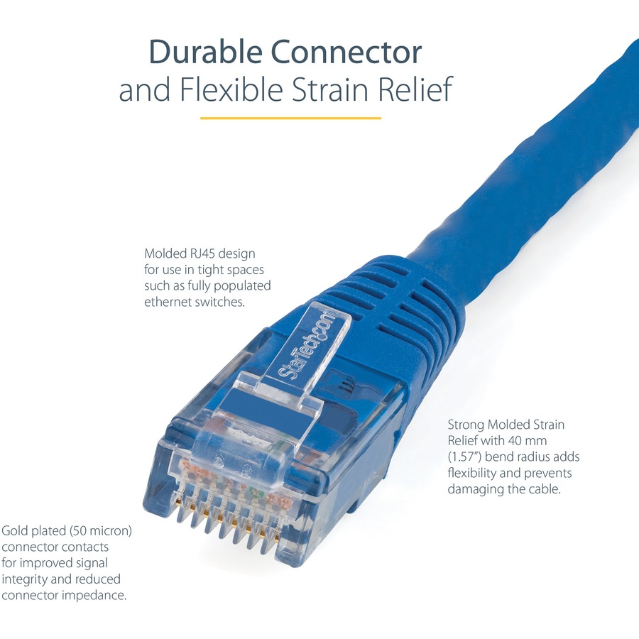 StarTech 3ft CAT6 Ethernet Cable - Blue Molded Gigabit - 100W PoE UTP 250Mhz - Category 6 Patch Cord UL Certified Wiring/TIA