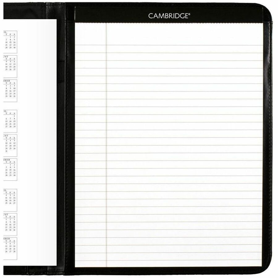 At-A-Glance Executive Padfolio - Monthly - 13 Month - January 2024 - January 2025 - 1 Month Double Page Layout - 9" x 11" White Sheet - Stapled - Black - Simulated Leather, Faux Leather - Pocket, Holder, Notepad, Business Card Holder, Pen Loop, Reference 