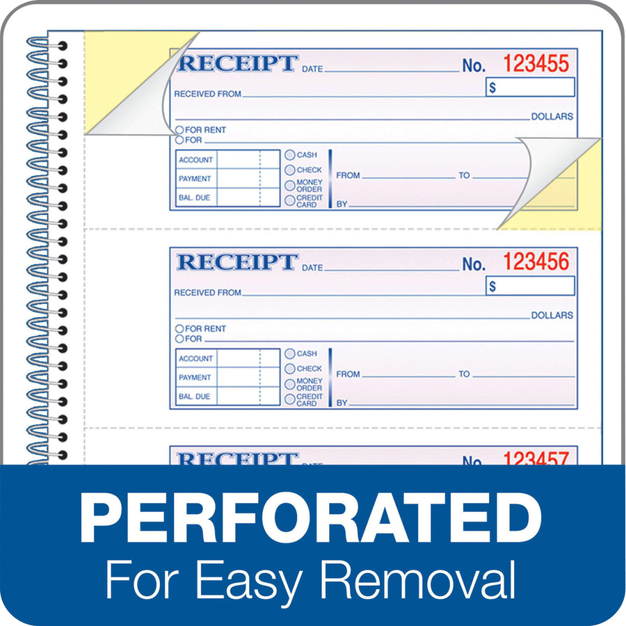 Adams Spiral 2-part Money/Rent Receipt Book - 200 Sheet(s) - Spiral Bound - 2 Part - 2.75" x 7.62" Form Size - White, Canary - Assorted Sheet(s) - 1 Each