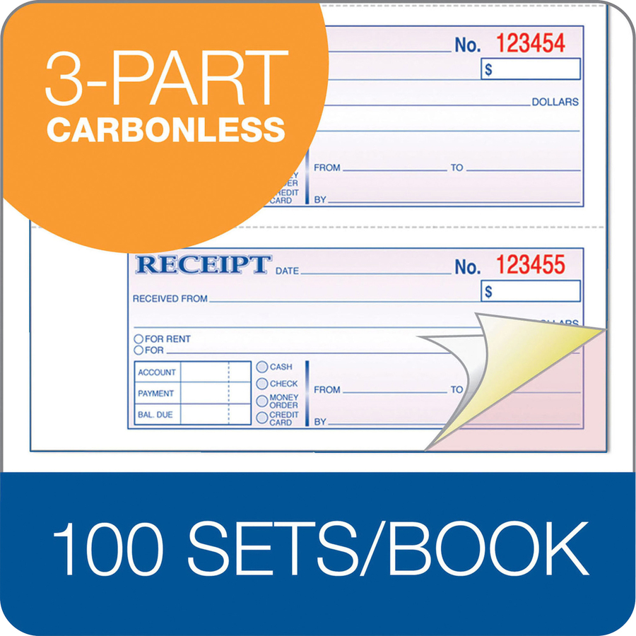 Adams Tapebound 3-part Money Receipt Book - 100 Sheet(s) - Tape Bound - 3 PartCarbonless Copy - 2.75" x 7.62" Form Size - White, Canary, Pink - Assorted Sheet(s) - 1 Each - Receipt Books - ABFTC1182