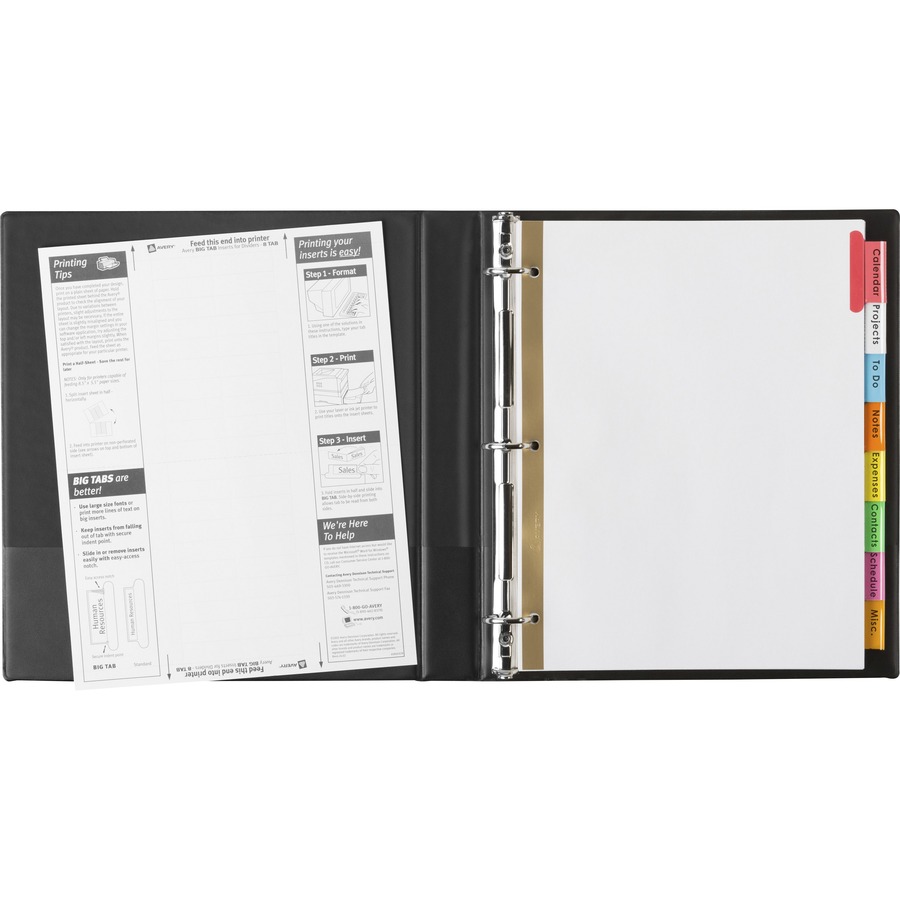 Avery® Big Tab Insertable Dividers - Reinforced Gold Edge - 8 Blank Tab(s) - 8 Tab(s)/Set - 8.5" Divider Width x 11" Divider Length - Letter - 3 Hole Punched - Paper Divider - Multicolor Tab(s) - Recycled - Double Gold Reinforced Edges - 8 / Set