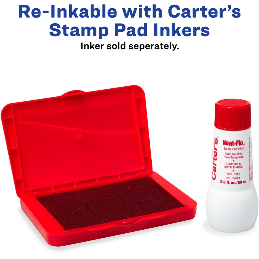 Carter's™ Reinkable Felt Stamp Pads - 1 Each - 4.3" Width x 2.8" Length - Felt Pad - Red Ink - Red