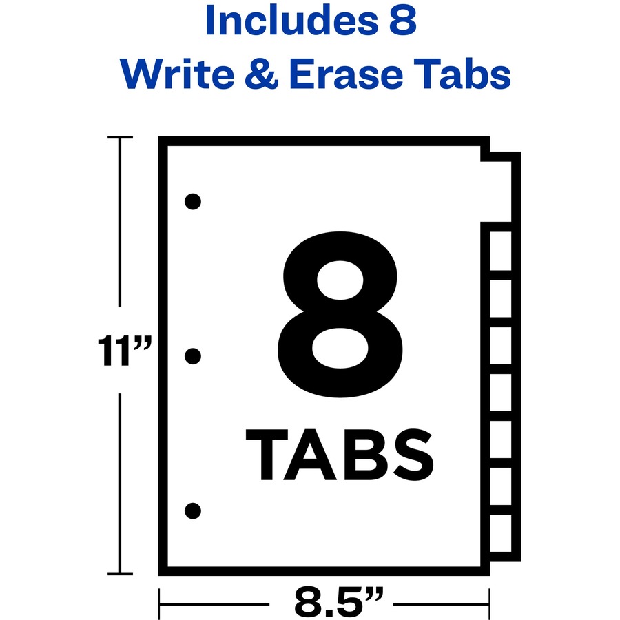 Avery® Big Tab Eraseable Write-On Dividers - 8 x Divider(s) - 8 Write-on Tab(s) - 8 - 8 Tab(s)/Set - 8.50" Divider Width x 11" Divider Length - 3 Hole Punched - White Paper Divider - White Paper Tab(s) - 8 / Set = AVE23078