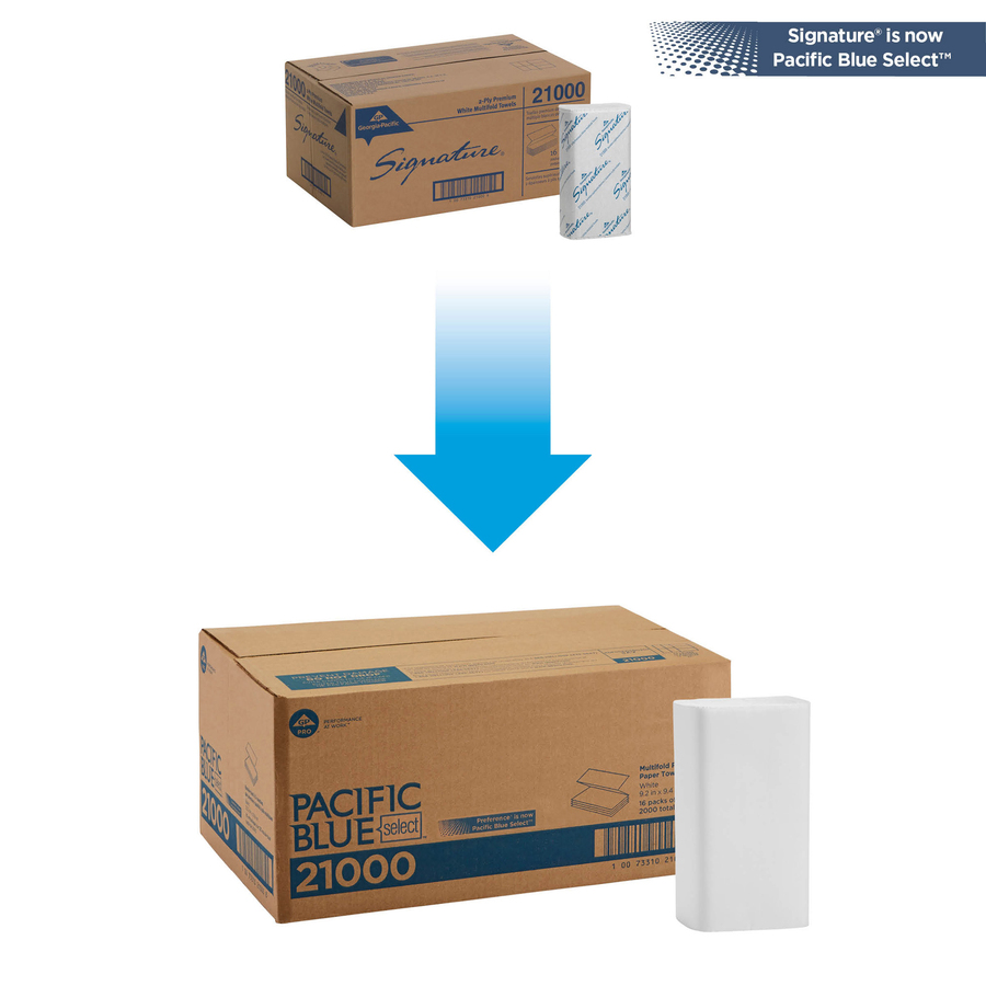 Pacific Blue Select Multifold Premium Paper Towels - 2 Ply - 9.50" x 9.25" - White - 125 Per Pack - 16 / Carton
