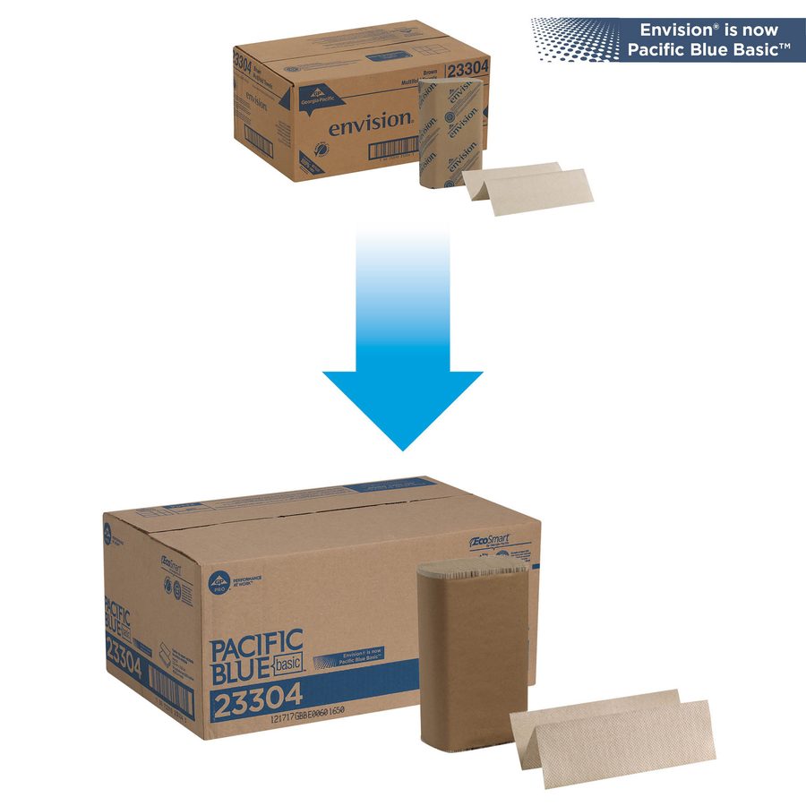 Pacific Blue Basic Recycled Multifold Paper Towel - 9.50" x 9.25" - Brown - 250 Per Pack - 16 / Carton