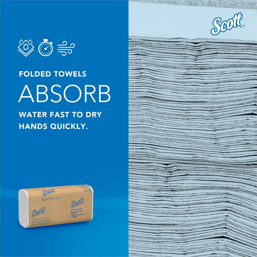 Scott MultiFold Paper Towels - 9.2" x 9.4" - White - Paper - Recyclable, Soft, Absorbent - 250 Per Pack - 16 / Carton = KCC01804