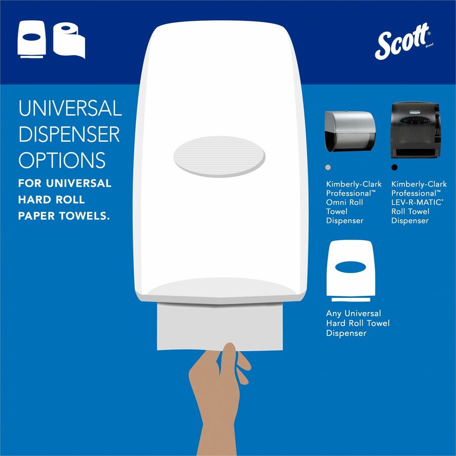 Scott Essential Universal Hard Roll Towels with Absorbency Pockets - 8" x 400 ft - White - Paper - 12 / Carton
