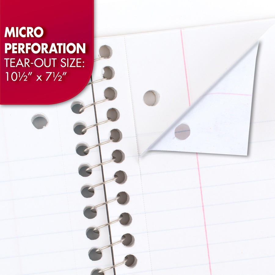 Mead Wide Ruled 1-Subject Notebook - 70 Sheets - Spiral - Wide Ruled - 8" x 10 1/2" - White Paper - Assorted Cover - Hole-punched, Micro Perforated - 1 Each