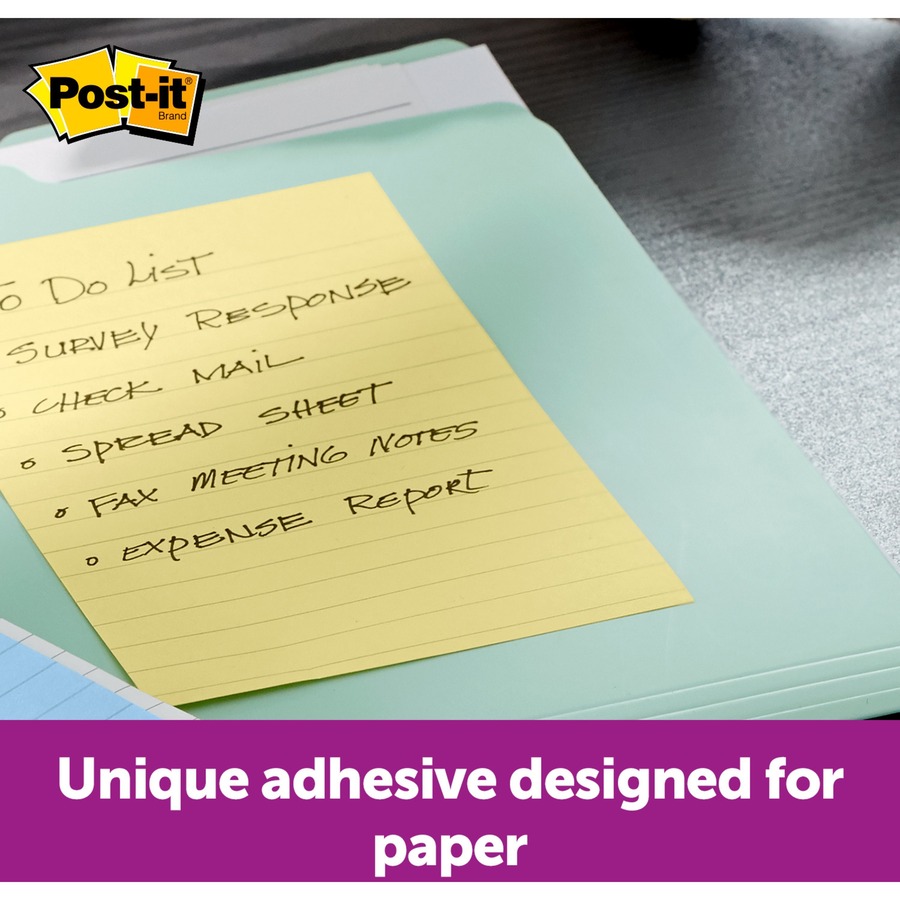 Post-it® Notes Original Lined Notepads - 100 - 4" x 6" - Rectangle - 100 Sheets per Pad - Ruled - Canary Yellow - Paper - Self-adhesive, Repositionable - 12 / Pack