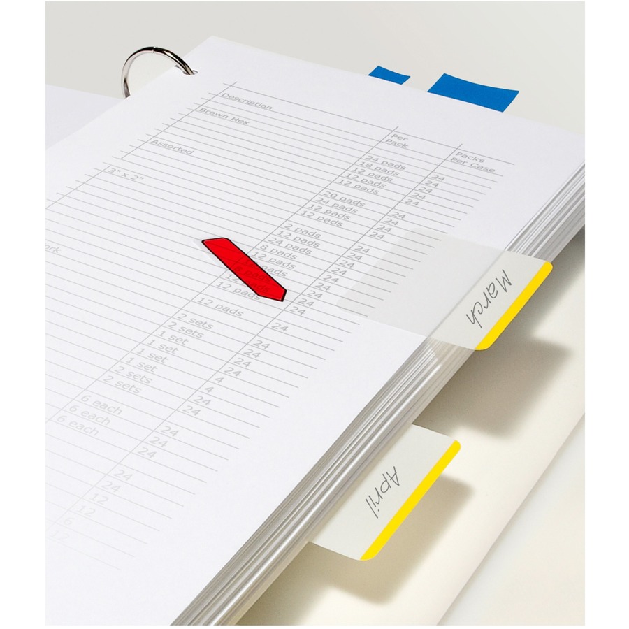 Post-it® Durable Tabs - Write-on Tab(s) - 1.50" Tab Height x 2" Tab Width - Removable - Blue, Red, Green, Yellow Tab(s) - Insertable, Durable, Repositionable, Flexible, Writable, Wear Resistant, Tear Resistant, Removable, Reusable - 24 / Pack