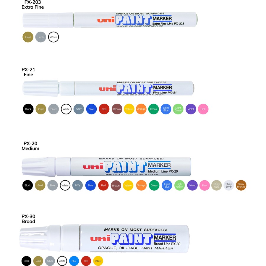 uni® uni-Paint PX-20 Oil-Based Paint Marker - Medium Marker Point - Yellow Oil Based Ink - White Barrel - 1 Each