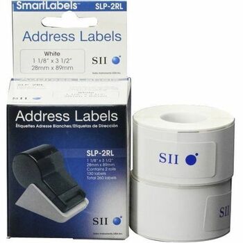 Seiko SmartLabel SLP-2RL Address Labels, 1-1/8 in in x 3-1/2 in, White, 130 Labels/Roll, 2 Rolls/Box