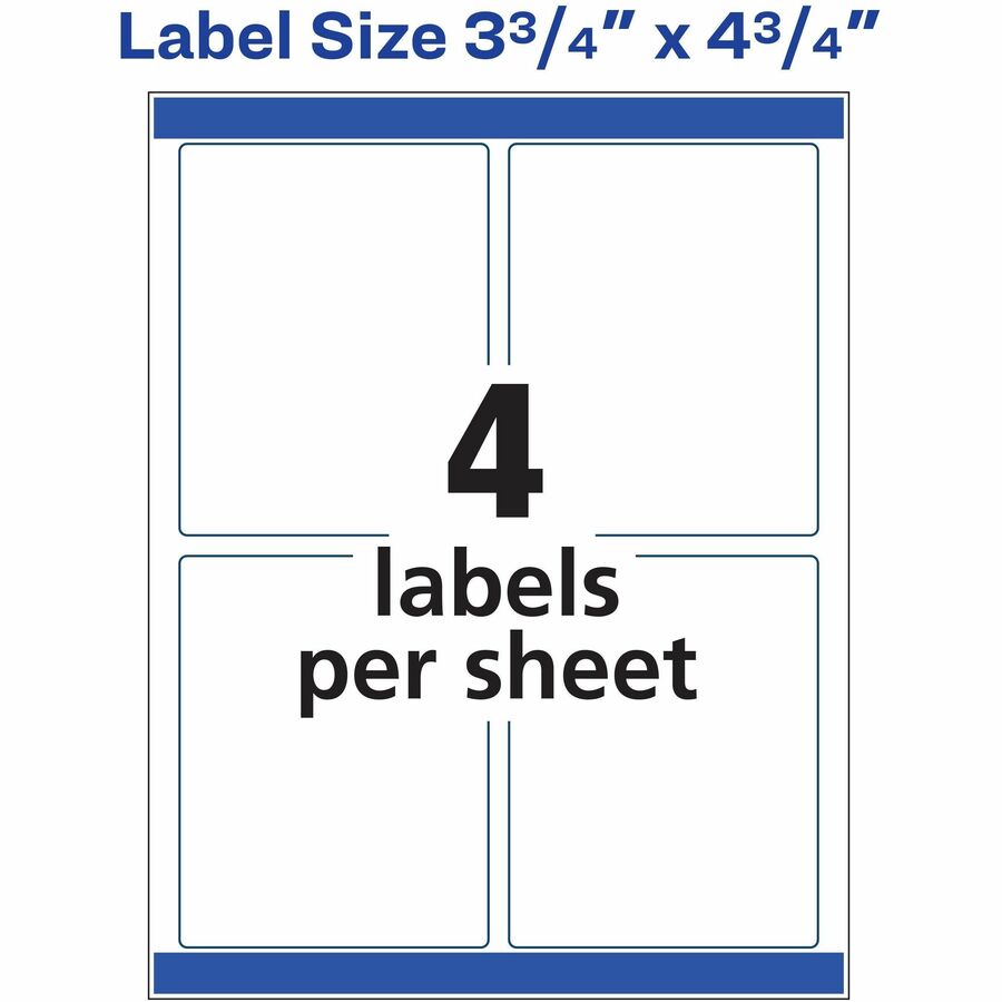 Avery® Shipping Labels, Sure Feed, 3-3/4" x 4-3/4" , 100 Labels (6878) - 3 3/4" Width x 4 3/4" Length - Permanent Adhesive - Rectangle - Laser - White - Paper - 4 / Sheet - 25 Total Sheets - 100 Total Label(s) - 5 - Print-to-the Edge, Permanent Adhesi