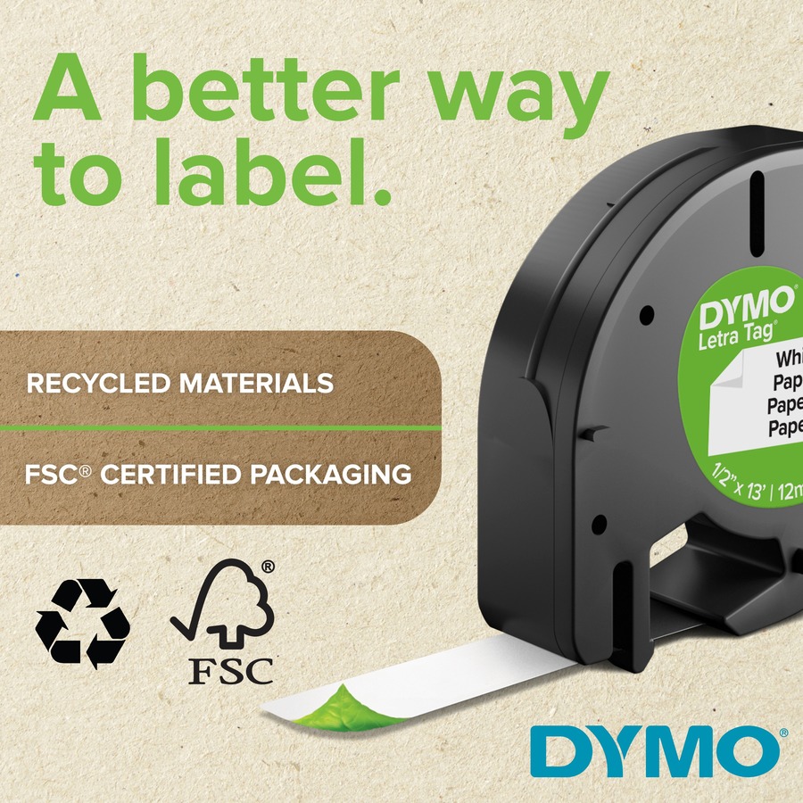 Dymo Letra Tag Labelmaker Tapes - 1/2" Width - Direct Thermal - Clear - Plastic - 1 Each - Easy Peel = DYM16952