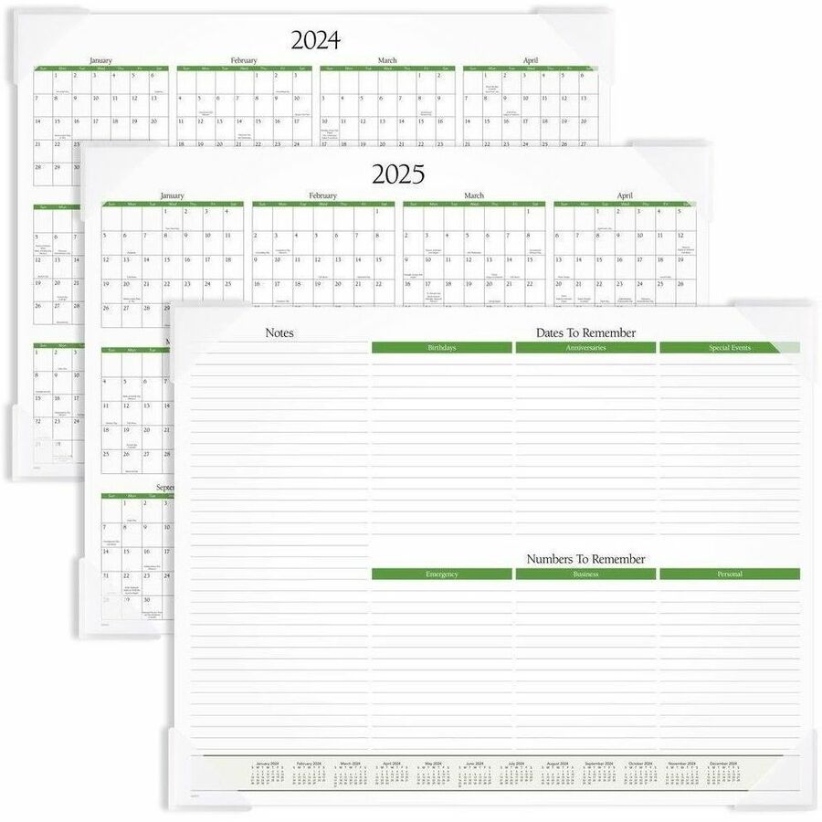 At-A-Glance Panoramic Floral Desk Pad - Standard Size - Monthly - 12 Month - January 2024 - December 2024 - 1 Month Single Page Layout - 21 3/4" x 17" White Sheet - 2.13" x 2.25" Block - Desk Pad - Poly, Paper - Bleed Resistant Paper, Unruled Daily Block,