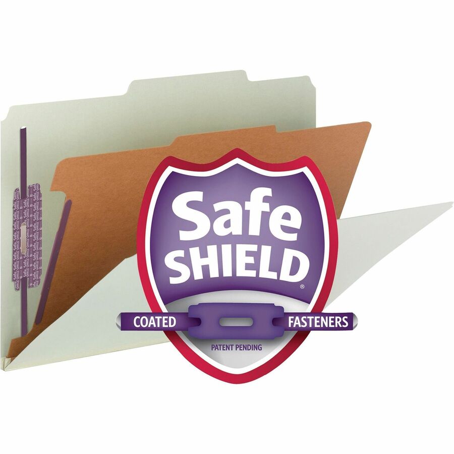 Smead SafeSHIELD 2/5 Tab Cut Legal Recycled Classification Folder - 8 1/2" x 14" - 2" Expansion - 2 x 2S Fastener(s) - 2" Fastener Capacity for Folder - Top Tab Location - Right of Center Tab Position - 1 Divider(s) - Pressboard - Gray, Green - 100% Recyc