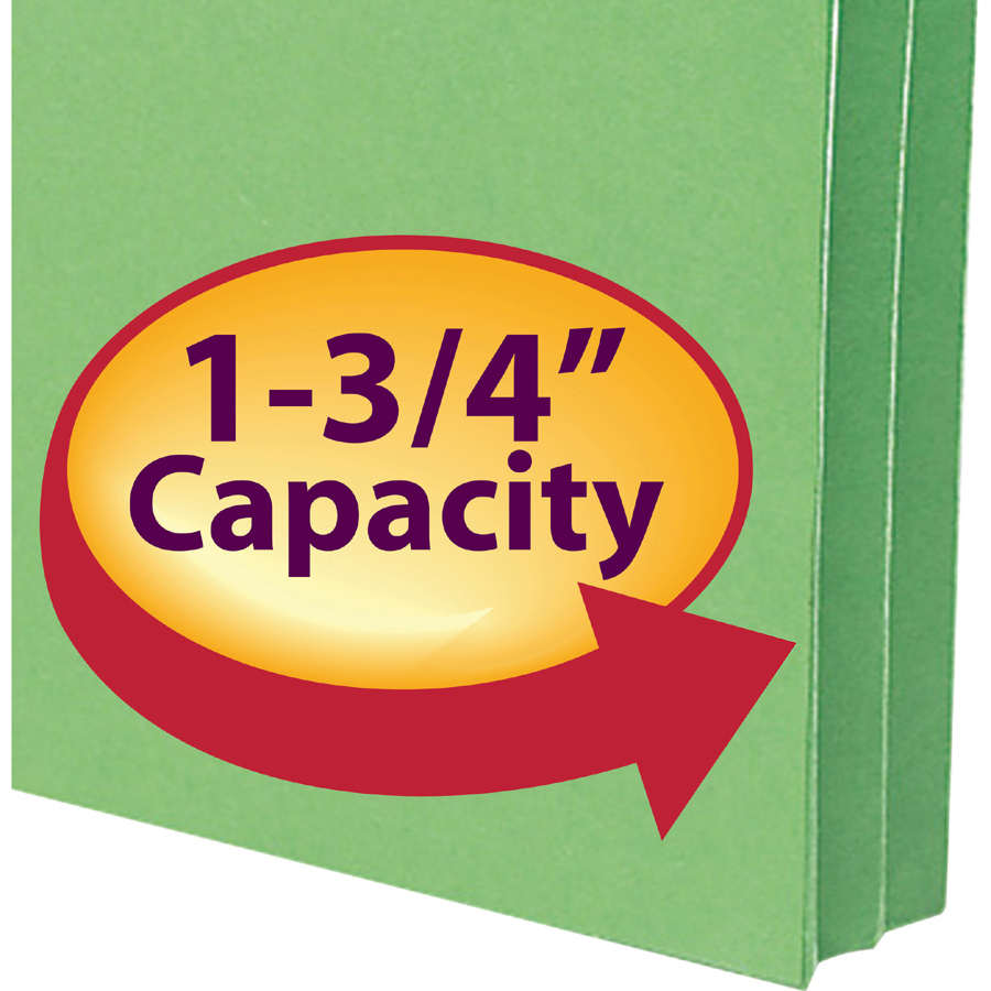 Smead Straight Tab Cut Letter Recycled File Pocket - 8 1/2" x 11" - 1 3/4" Expansion - Top Tab Location - Card Stock - Green - 10% Recycled - 1 Each