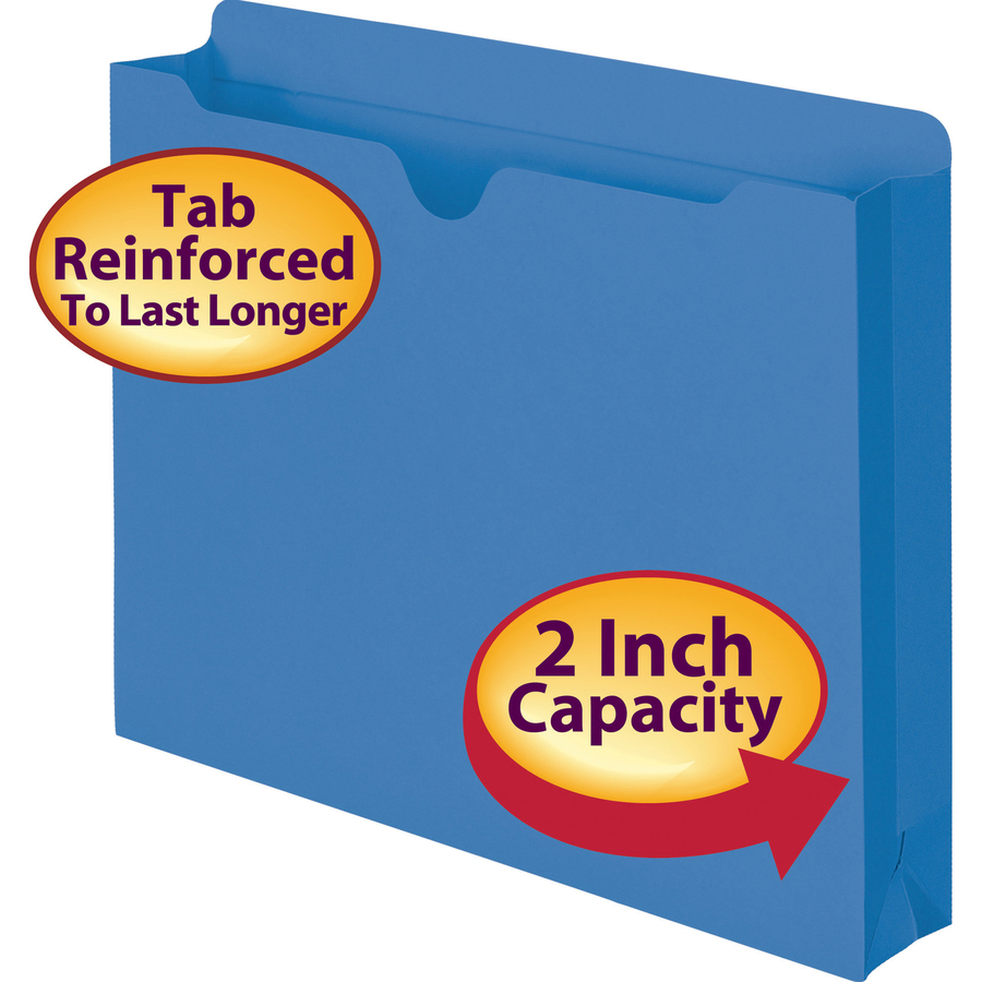Smead Colored Straight Tab Cut Letter Recycled File Jacket - 8 1/2" x 11" - 2" Expansion - Blue - 10% Recycled - 50 / Box - Color Jackets - SMD75562