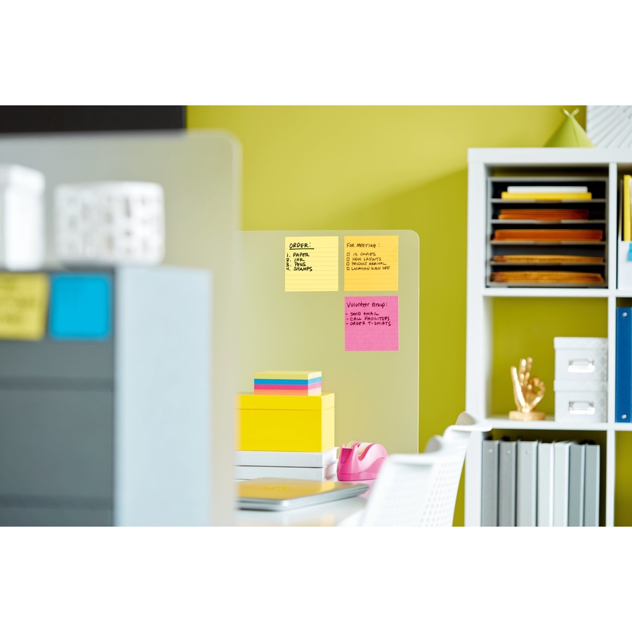 Post-it® Super Sticky Lined Notes Cabinet Pack - 1080 - 4" x 4" - Square - 90 Sheets per Pad - Ruled - Canary Yellow - Paper - Self-adhesive, Repositionable - 12 / Pack