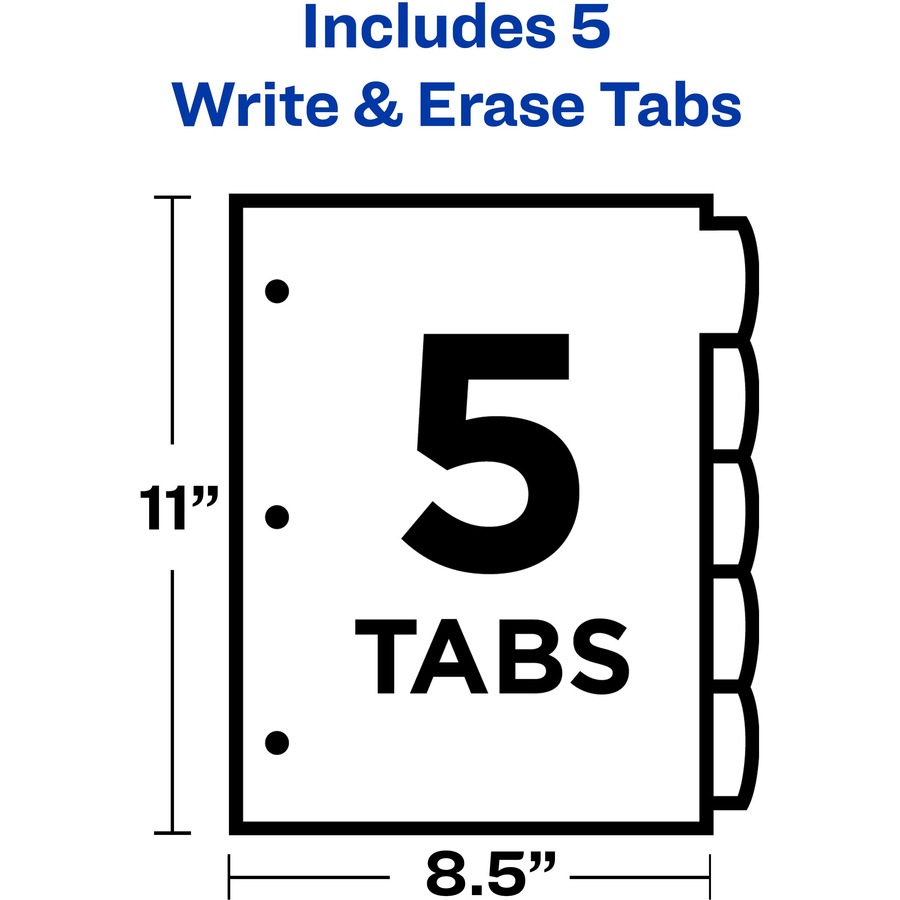 Avery® Big Tab Write & Erase Durable Dividers, 5 Multicolor Tabs - 5 x Divider(s) - 5 Write-on Tab(s) - 5 - 5 Tab(s)/Set - 8.50" Divider Width x 11" Divider Length - 3 Hole Punched - Multicolor Plastic Divider - Multicolor Plastic Tab(s) - 5 / Set = AVE16170