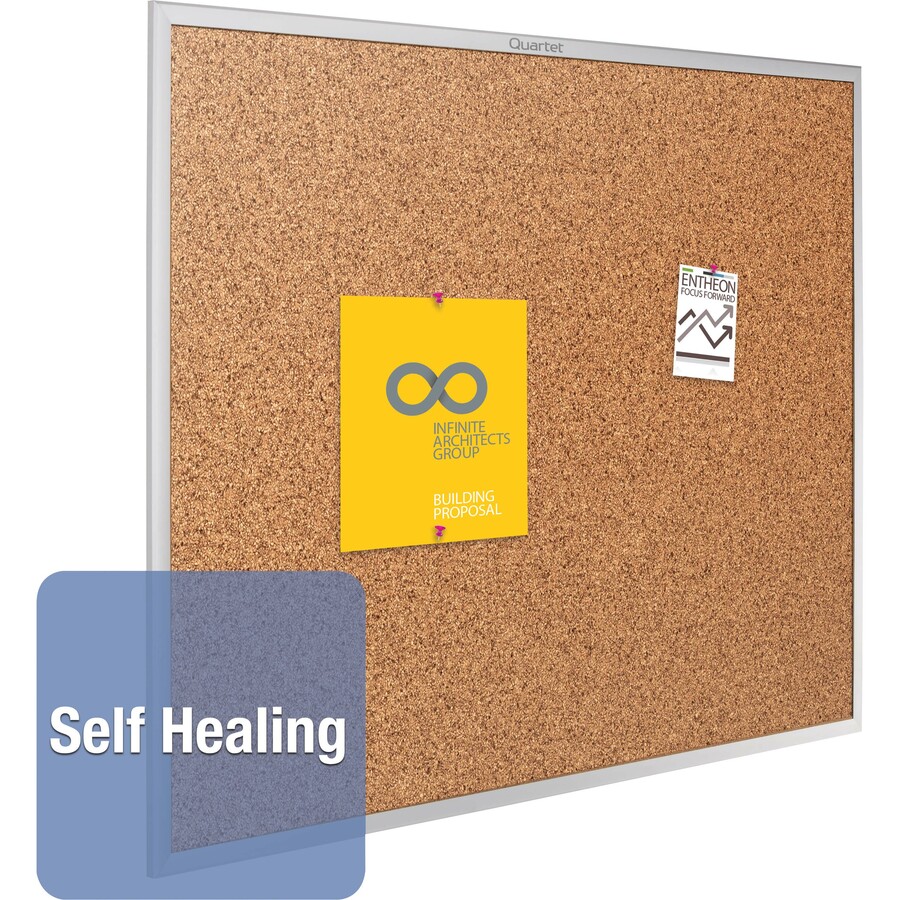 Quartet Classic Series Bulletin Board - 24" (609.60 mm) Height x 36" (914.40 mm) Width - Brown Natural Cork Surface - Heavy-gauge, Self-healing, Heavy Duty - Silver Aluminum Frame - 1 Each - Cork/Fabric Bulletin Boards - QRT2303