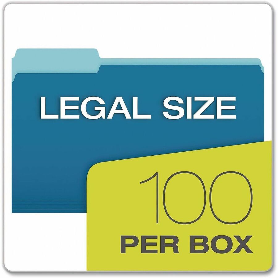 Pendaflex 1/3 Tab Cut Legal Recycled Top Tab File Folder - 8 1/2" x 14" - Blue - Acid-free - 10% Recycled - 100 / Box