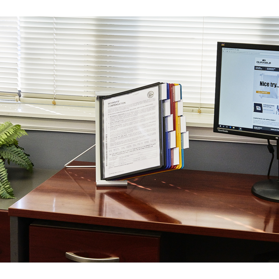 DURABLE® INSTAVIEW® Desktop Reference Display System - Desktop - 10 Double Sided Panels - Letter Size - Anti-Reflective/Non-Glare - Assorted Colors