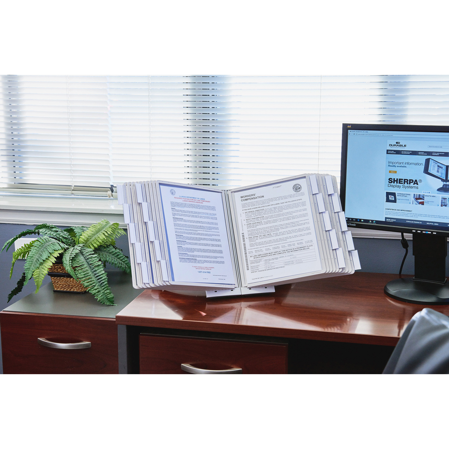 DURABLE® SHERPA® Desktop Reference Display System - Desktop - 10 Double Sided Panels - Letter Size - Anti-Reflective/Non-Glare - Gray