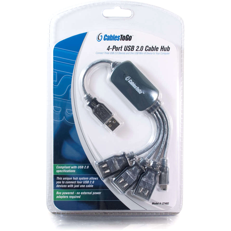 C2G 11in 4-Port USB 2.0 Hub Cable - Gray