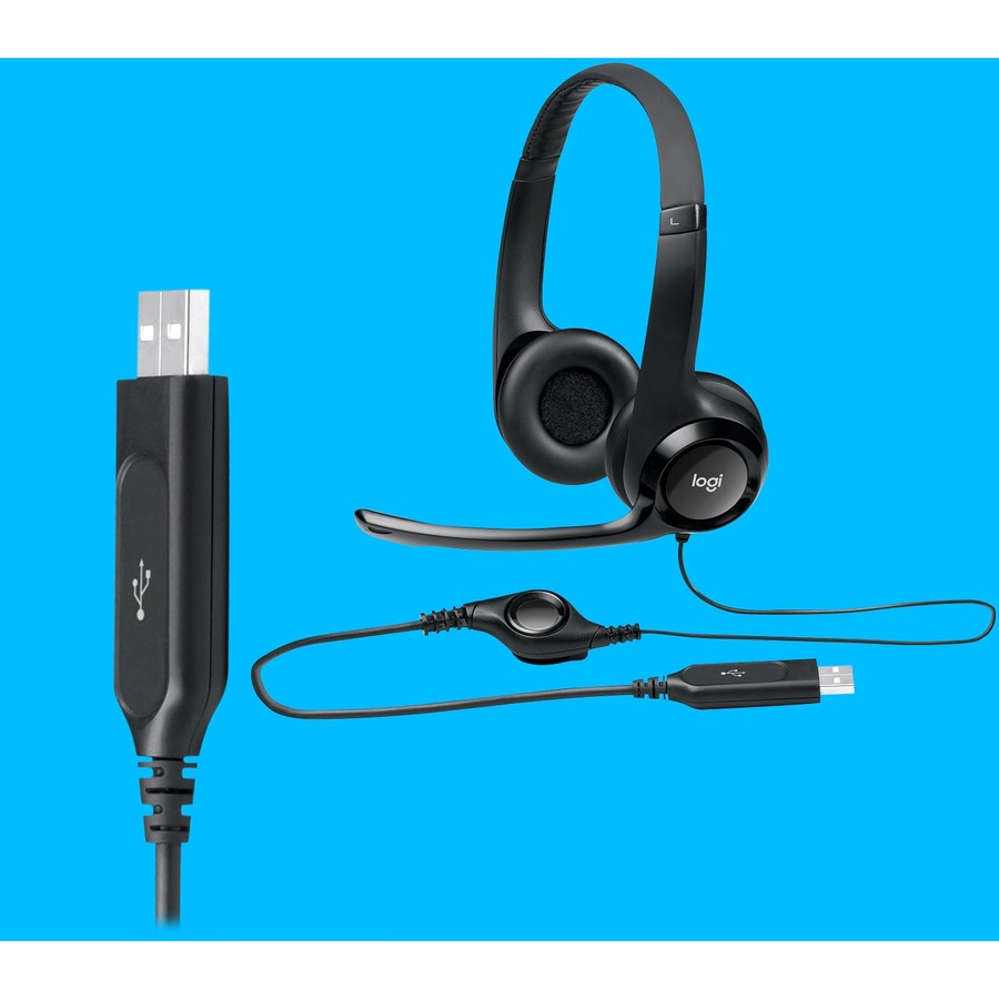 Logitech Padded H390 USB Headset - Stereo - USB - Wired - 20 Hz - 20 kHz - Over-the-head - Binaural - Circumaural - 8 ft Cable - Noise Cancelling Microphone - Black, Silver - PC Headsets & Accessories - LOG981000014