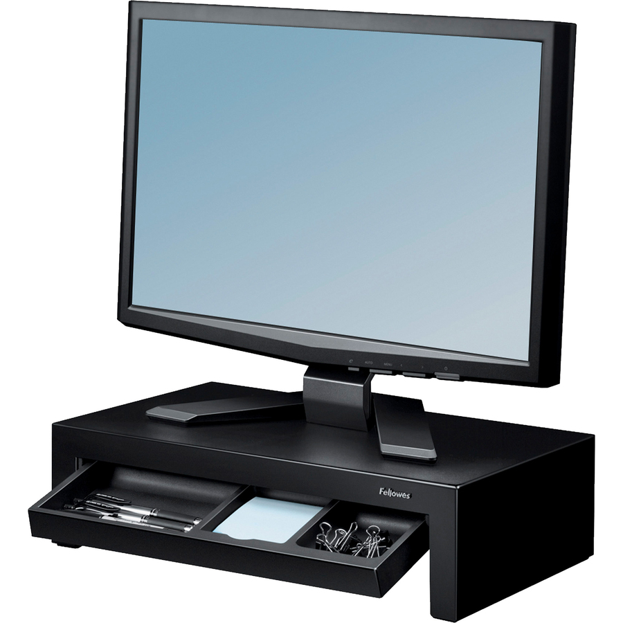 Fellowes Designer Suites Monitor Riser - Up to 21" Screen Support - 18.14 kg Load Capacity - 4.38" (111.25 mm) Height x 16" (406.40 mm) Width x 9.38" (238.25 mm) Depth - Desktop - Black, Pearl = FEL8038101
