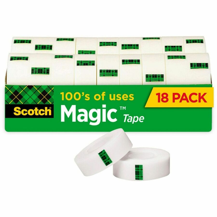Scotch 3/4"W Magic Tape - 27.78 yd Length x 0.75" Width - 1" Core - Rubber - For Packing - 18 / Pack - Matte - Clear