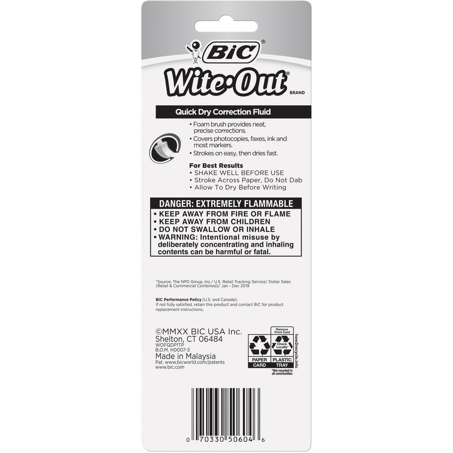 Bic Wite-Out Brand Extra Coverage Correction Fluid, 22 ml, White, 2 Count -  2x1.0 ea