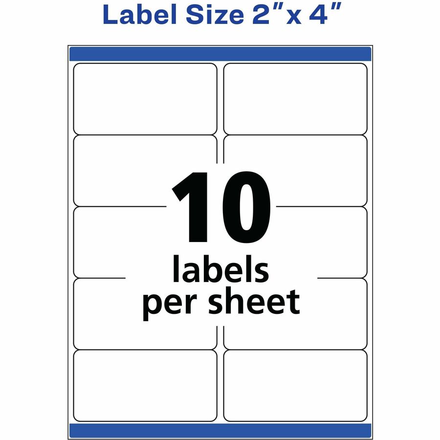 Avery® TrueBlock(R) Shipping Labels, Sure Feed(TM) Technology, Permanent Adhesive, 2" x 4" , 250 Labels (5263) - 2" Height x 4" Width - Permanent Adhesive - Rectangle - Laser - Bright White - Paper - 10 / Sheet - 25 Total Sheets - 250 Total Label(s) - - Mailing & Address Labels - AVE5263