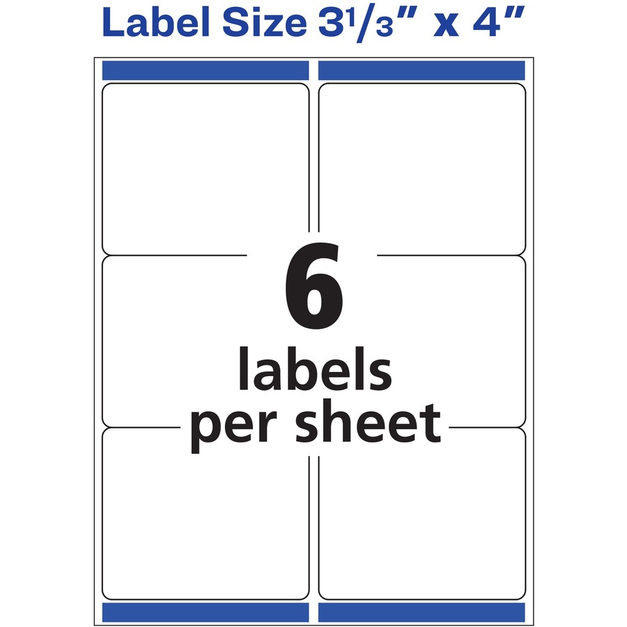 Avery® TrueBlock(R) Shipping Labels, Sure Feed(TM) Technology, Permanent Adhesive, 3-1/3" x 4" , 600 Labels (5164) - 3 1/3" Height x 4" Width - Permanent Adhesive - Rectangle - Laser - Bright White - Paper - 6 / Sheet - 100 Total Sheets - 600 Total La = AVE05164