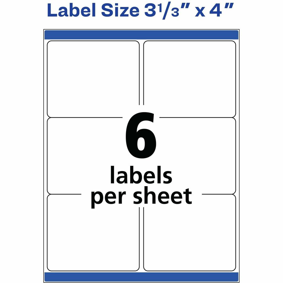 Avery® TrueBlock(R) Shipping Labels, Sure Feed(TM) Technology, Permanent Adhesive, 3-1/3" x 4" , 600 Labels (5164) - 3 1/3" Height x 4" Width - Permanent Adhesive - Rectangle - Laser - Bright White - Paper - 6 / Sheet - 100 Total Sheets - 600 Total La = AVE05164