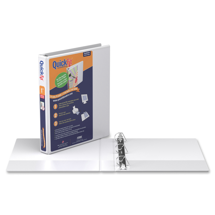 QuickFit QuickFit Angle D-ring View Binder - 1" Binder Capacity - Letter - 8 1/2" x 11" Sheet Size - 3 x D-Ring Fastener(s) - White - Recycled - Clear Overlay - 1 Each = RGO870100