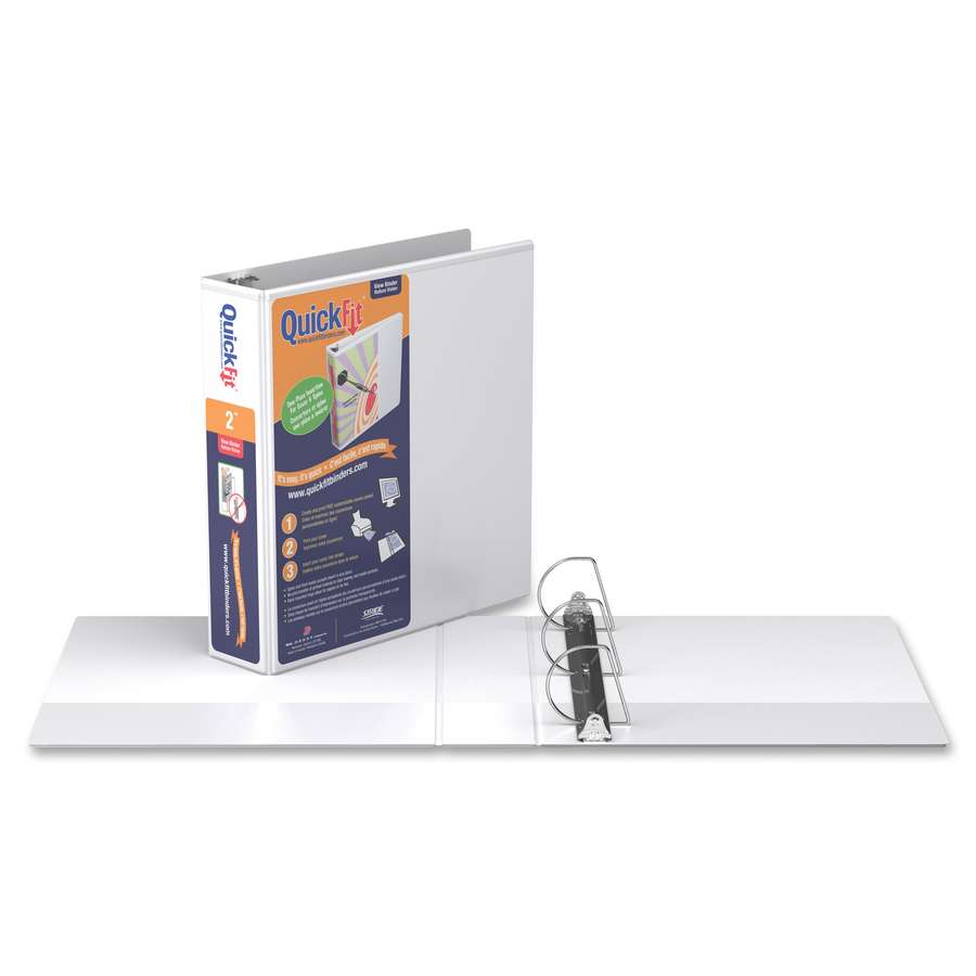 QuickFit QuickFit Angle D-ring View Binder - 2" Binder Capacity - Letter - 8 1/2" x 11" Sheet Size - 3 x D-Ring Fastener(s) - White - Recycled - Clear Overlay - 1 Each - Presentation / View Binders - RGO870300