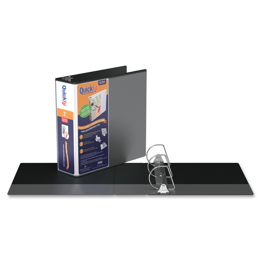 QuickFit QuickFit Angle D-ring View Binder - 3" Binder Capacity - Letter - 8 1/2" x 11" Sheet Size - 3 x D-Ring Fastener(s) - Black - Recycled - Clear Overlay - 1 Each = RGO870501