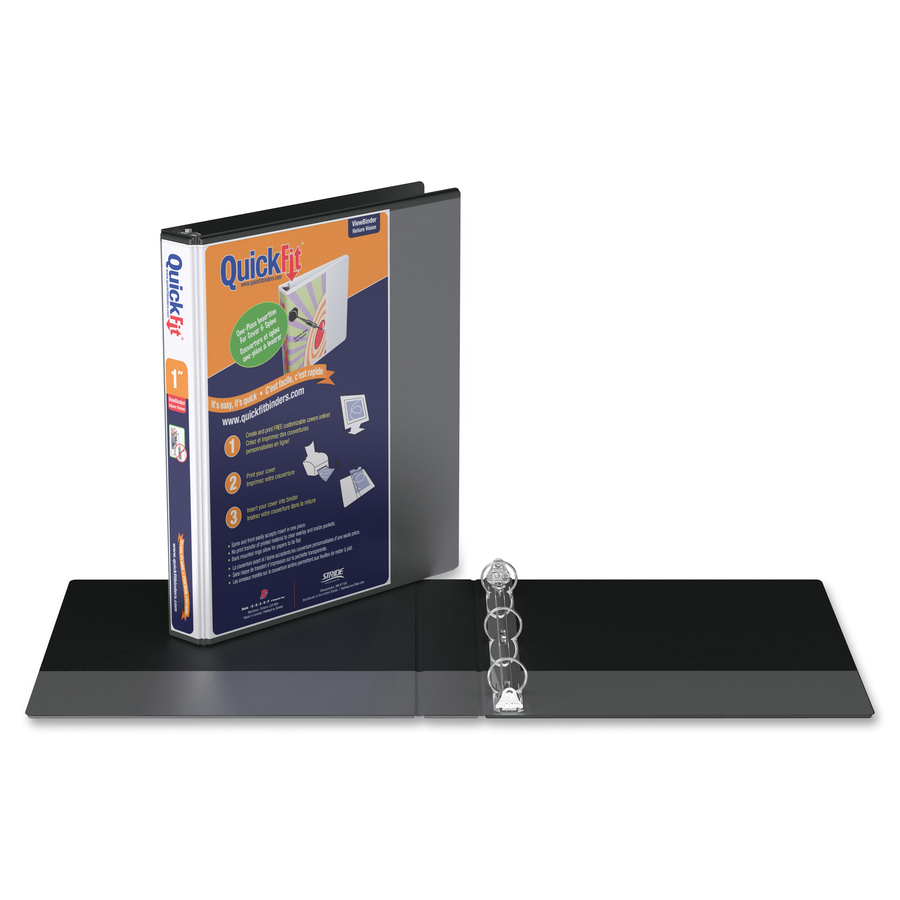 QuickFit QuickFit Round Ring View Binder - 1" Binder Capacity - Letter - 8 1/2" x 11" Sheet Size - Round Ring Fastener(s) - Internal Pocket(s) - Black - Recycled - Easy Insert Spine, Clear Overlay - 1 Each = RGO871101