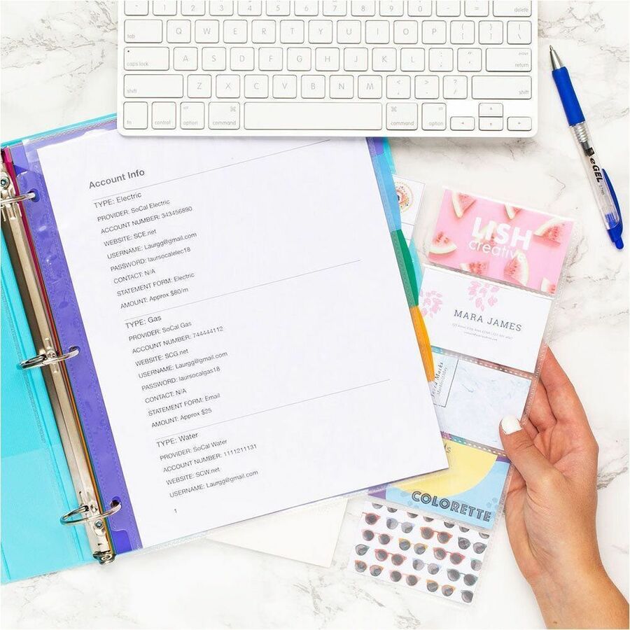 Pages porte-cartes d'affaires pour reliures