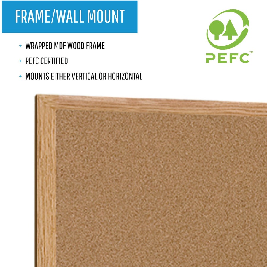 MasterVision Recycled Cork Bulletin Boards - 24" Height x 36" Width - Cork Surface - Self-healing - Wood Frame - 1 Each