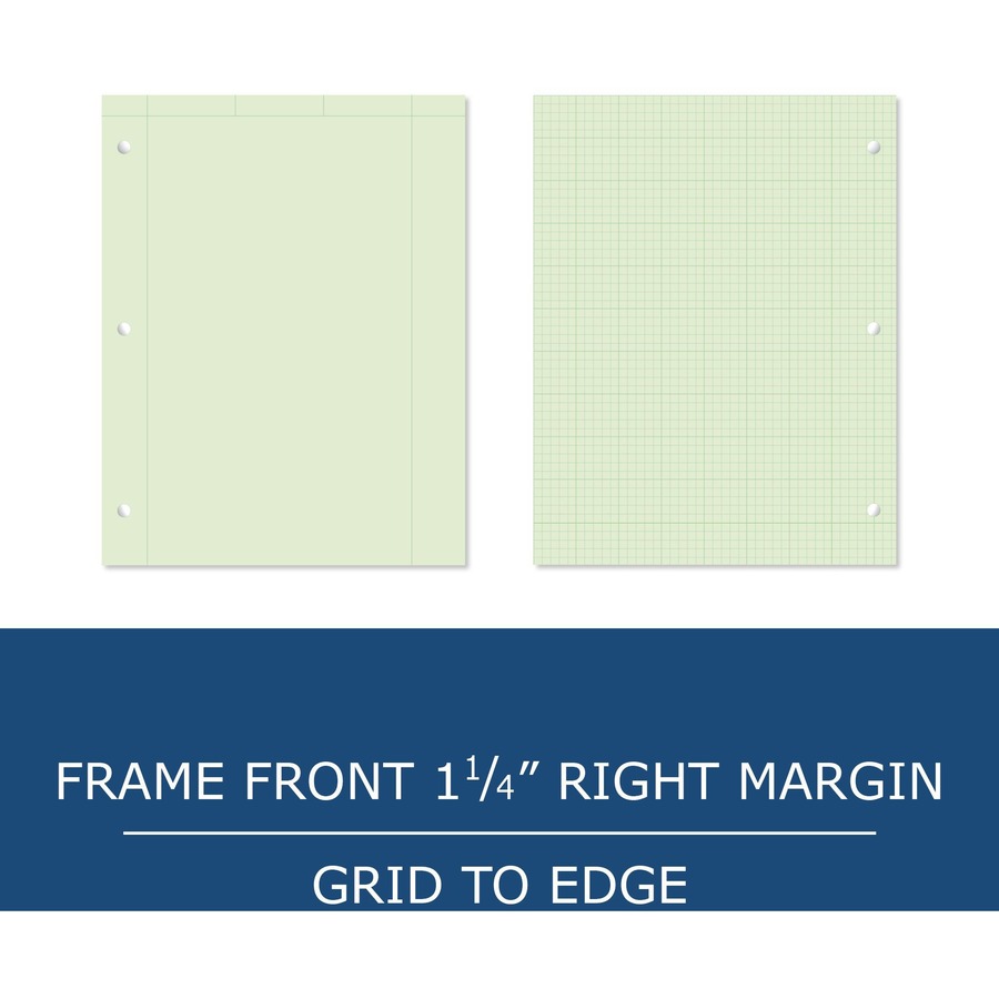 Roaring Spring 5x5 Grid Engineering Pad - 200 Sheets - 400 Pages - Printed - Glued - Back Ruling Surface - 3 Hole(s) - 15 lb Basis Weight - 56 g/m² Grammage - 11" x 8 1/2" - 0.66" x 8.5" x 11" - Green Paper - Chipboard Cover - 1 Each