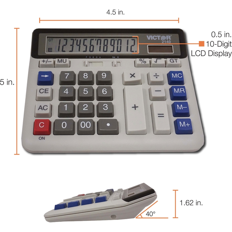 Victor 12-digit XL LCD Desktop Calculator - Independent Memory - 12 Digits - LCD - Battery/Solar Powered - 7.5" x 6" x 1.6" - 1 Each = VCT2140