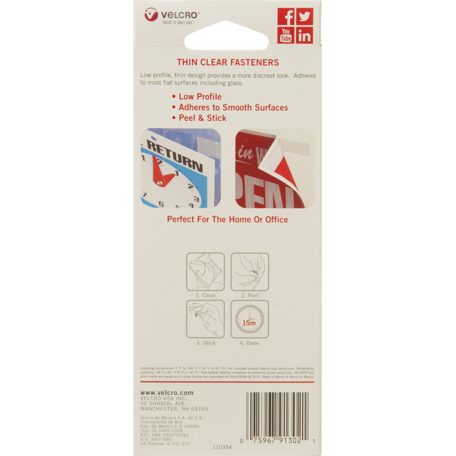 VELCRO® Brand Thin Clear Fasteners, 5/8in Circles, Clear, 75ct