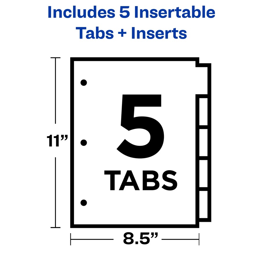 Avery® Big Tab Insertable Dividers - Reinforced Gold Edge - 5 Print-on Tab(s) - 5 Tab(s)/Set - 8.50" Divider Width x 11" Divider Length - Letter - 3 Hole Punched - White Paper Divider - Clear Tab(s) - 5 / Set - Index Dividers - AVE11122