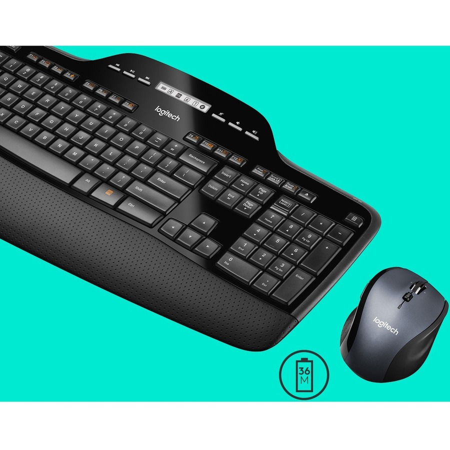 Logitech MK710 Wireless Keyboard and Mouse Combo for Windows, 2.4GHz Advanced Wireless, Wireless Mouse, Multimedia Keys, 3-Year Battery Life, PC/Mac - USB Wireless RF 2.40 GHz Keyboard - Black - USB Wireless RF Mouse - Optical - 5 Button - Scroll Wheel - 